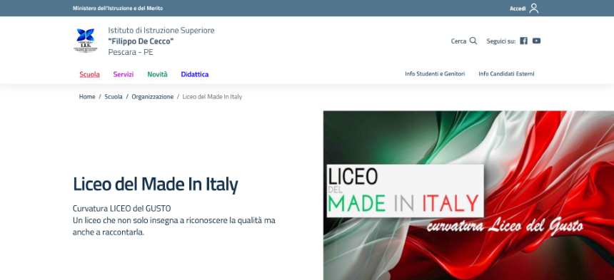 Sito Liceo del Made In Italy - Istituto Professionale per l'Enogastronomia e l'Ospitalità Alberghiera Filippo De Cecco